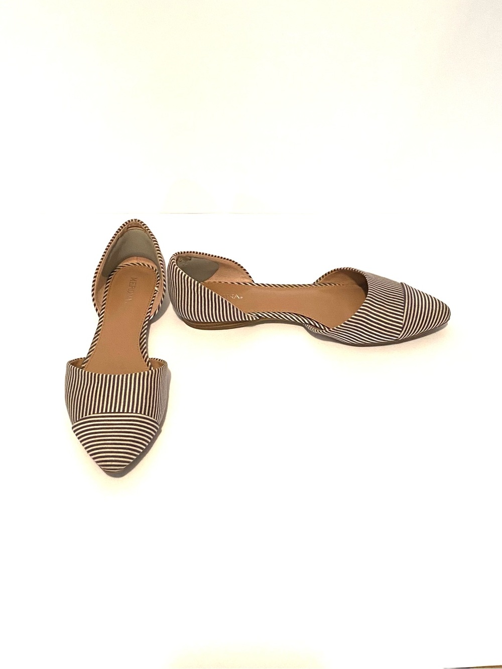 Merona Size 7 Navy Cream Striped Pointed Toe D’Orsay Flats Preppy 175